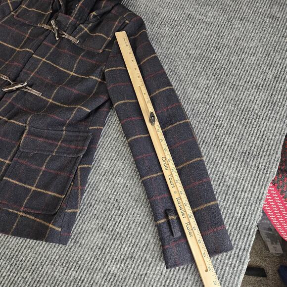 Gap Duffle Coat Womens Small Navy Windowpane Toggle Hooded Wool Blend Fall 2012 - Picture 6 of 13